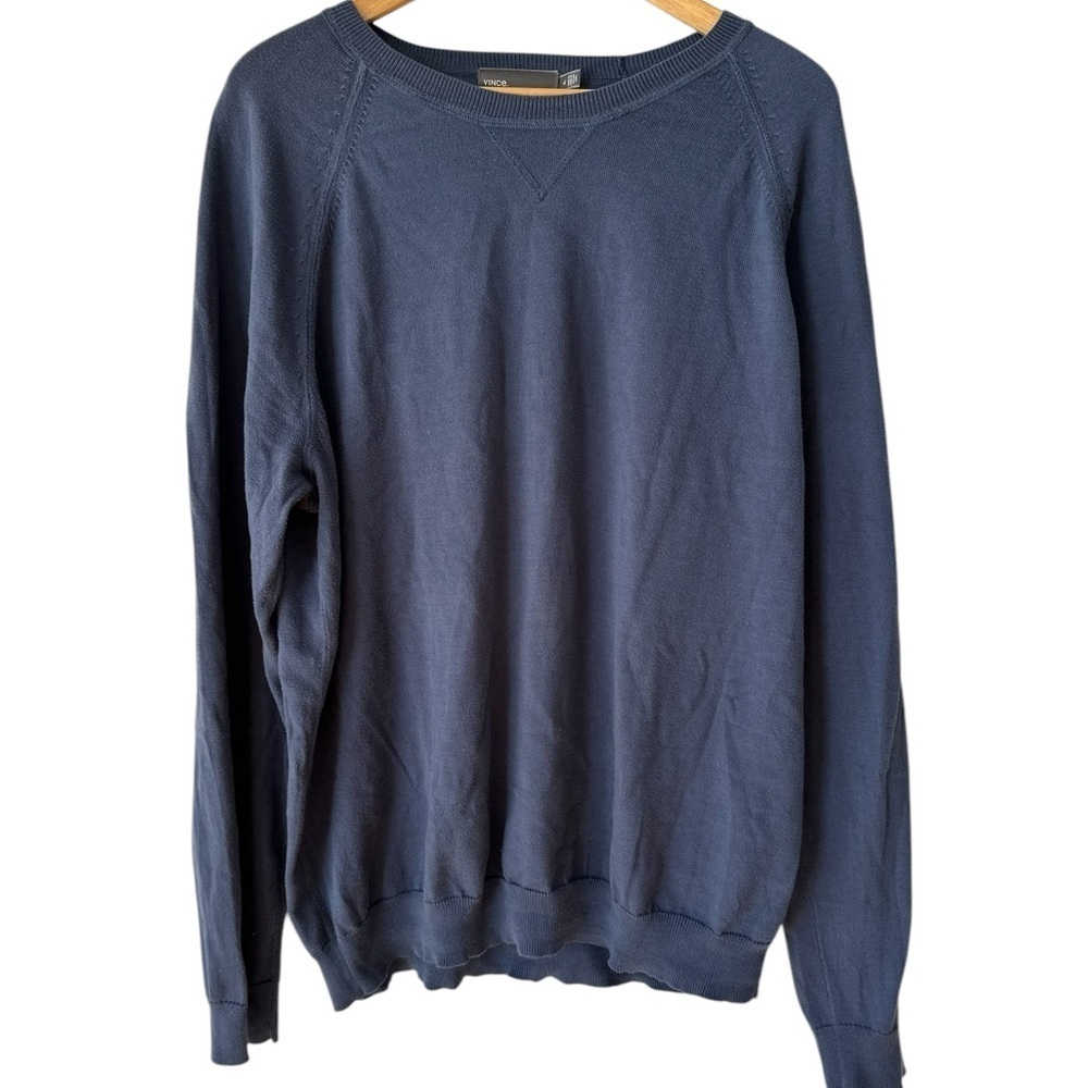Vince Mens Raglan Sleeve Sweater Blue Crew Neck Cotton Lightweight - Picture 10 of 15